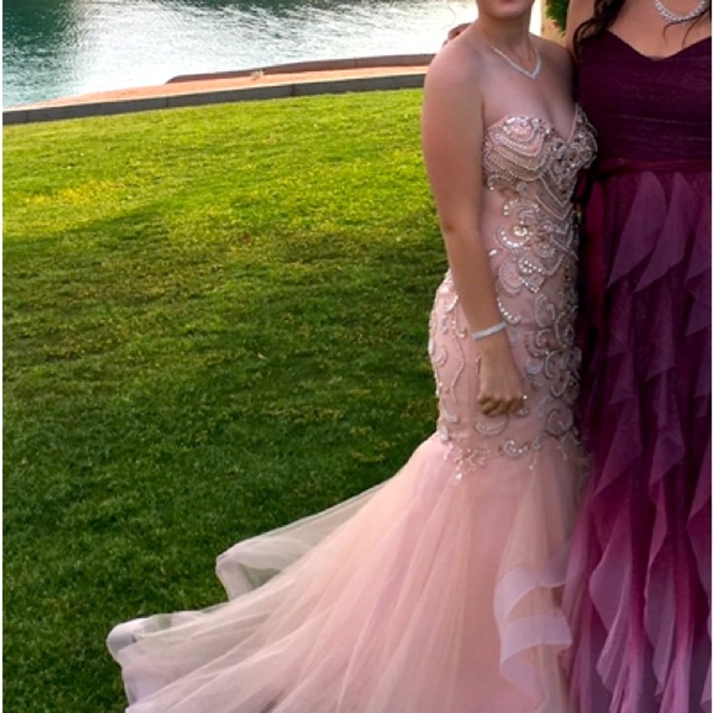 Peach Beaded prom dress